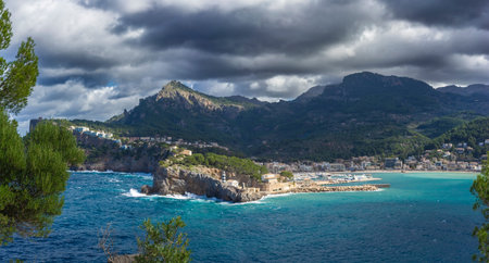 Dramatic Seascape with Stormy Skies Overlooking Soller Port in Mallorca