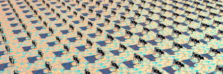 Abstract Cattle Illusion: A Warped Field of Black and White Cows on a Psychedelic Pasture