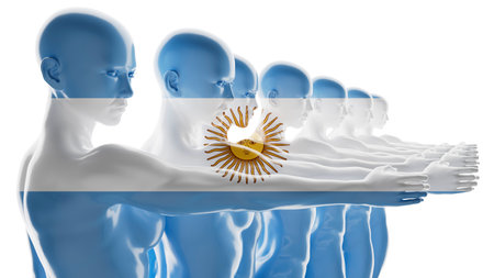 Mannequins in gradient transitioning into the iconic blue and white of Argentina's flag.の写真素材