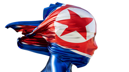 A graceful blend of North Korea flag hues, featuring the emblematic red star and blue and white...