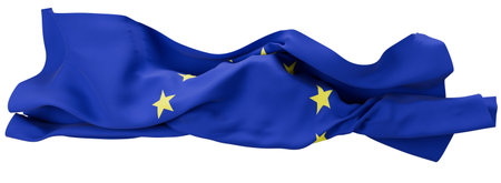 The EU flag stands out with its royal blue field and circle of twelve gold stars, symbolizing unity and solidarity.の写真素材