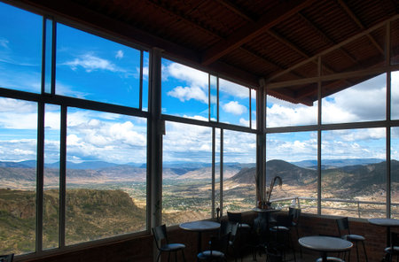 View out the canyon window at El Salto Tierra Blanca Guanajuatoの写真素材