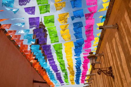 Mexico street with colorful decorations