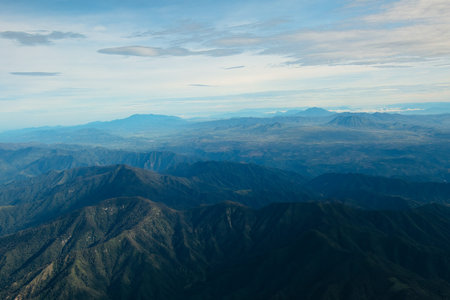 Top view aerial photo of mountains with copyspaceの写真素材