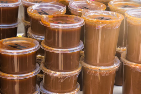 Organic traditional mexican cajeta caramel jarsの写真素材