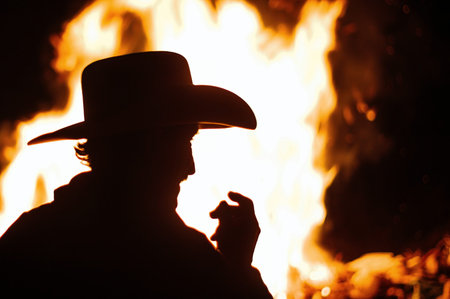 A Cowboy in the fire with copy space