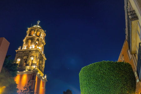 A Temple of San Francisco de Asis at night in Queretaro, Mexicoの写真素材