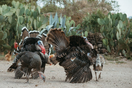 A bronze turkey flock free rangeの写真素材