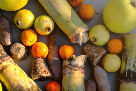 A basic ingredients to prepare a Mexican fruit punch, a hot drink that is traditionally consumed during the December season at posadas and Christmas celebrationsの写真素材