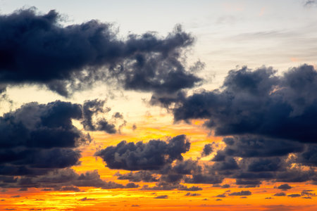 A Beautiful landscape of sunset on the beach with bluish cloudsの写真素材