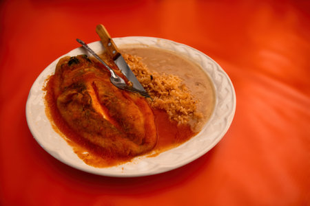 A Chile relleno with cheese, mexican foodの写真素材