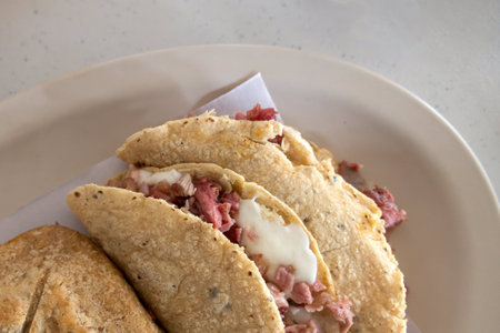 A Pork carnitas tacos with handmade tortillas in Mexicoの写真素材
