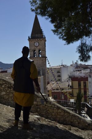 Viking watching at the Christian churchの写真素材