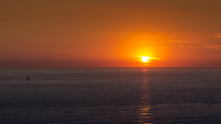 Simple and beautiful sunset in the Mediterranean Seaの写真素材