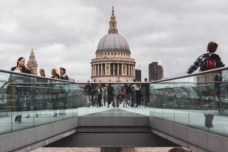 San Pablo Cathedral dome viewed through the bridge from the other side of the riverの写真素材