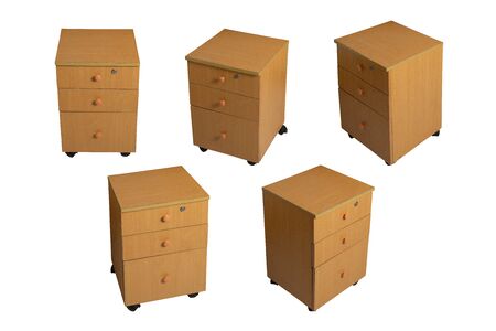 Five different perspective of wooden drawer nightstand. Good for digital artistsの写真素材