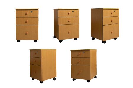 Five different perspective of wooden drawer nightstand. Good for digital artistsの写真素材
