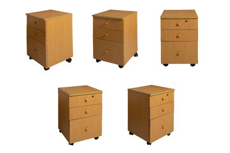 Five different perspective of wooden drawer nightstand. Good for digital artistsの写真素材