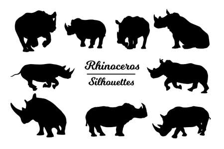 Rhinoceros animal silhouettes. Black and white outline. Rhinoのイラスト素材