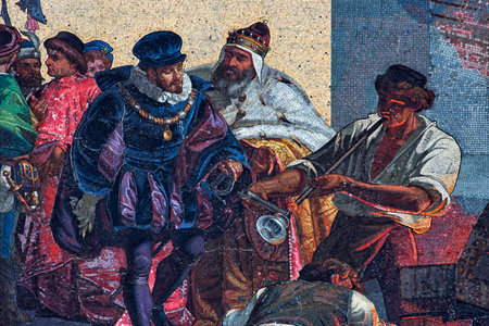 Glass Blower mosaic on the facade, Barbarigo palace, Canal Grande, Venice, Veneto, Italyのeditorial素材