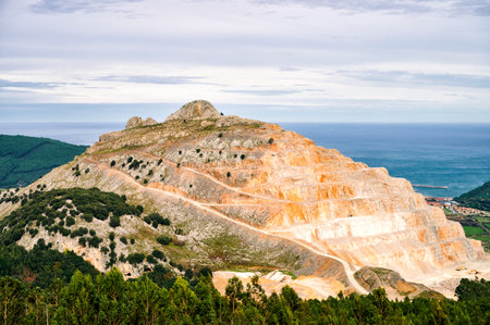 Quarry of Santullan and castro Urdiales in the background, Cantabria, Spain, Europeの写真素材
