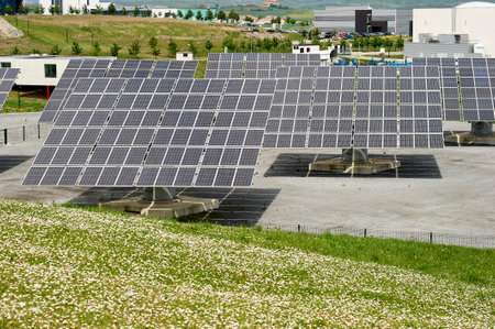 Solar cells at the Alava Technology Park in MiÃ±ano, Basque Country, Spainのeditorial素材