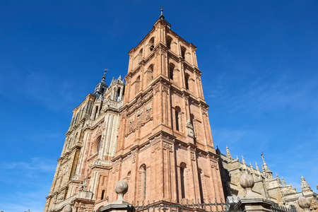 Cathedral, Astorga, Via de la Plata (Silver Route), Leon province, Castilla-Leon, Way of St James, Spain, Europeの写真素材