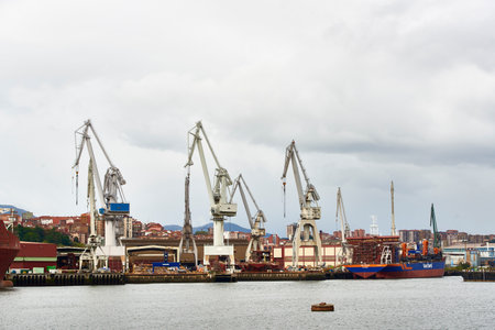Industrial Zone in the Nervion River, Biscay, Basque Country, Euskadi, Euskal Herria, Spain, Europeのeditorial素材
