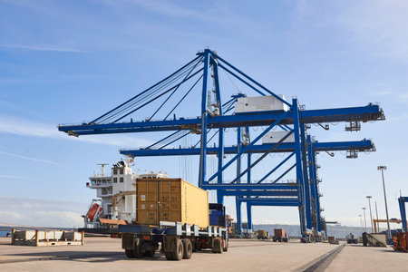 Loading containers in the Port of Bilbao, Biscay, Basque Country, Euskadi, Spain, Europe,