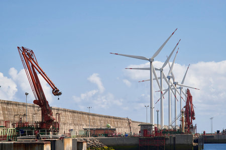 Wind turbines in the Port of Bilbao, Biscay, Basque Country, Euskadi, Spain, Europe,