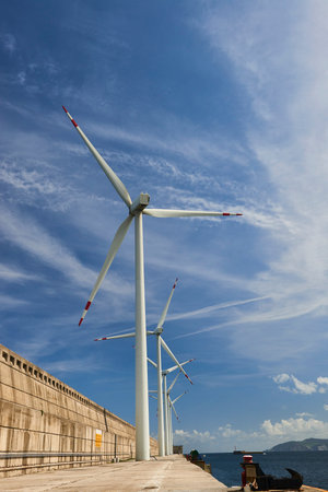 Wind turbine in the Port of Bilbao, Biscay, Basque Country, Euskadi, Spain, Europe,の写真素材