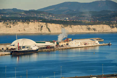 Cargo ship moored in the port of Bilbaoのeditorial素材