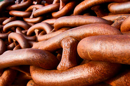 Detail of the stacked links of a large ship's chainの写真素材