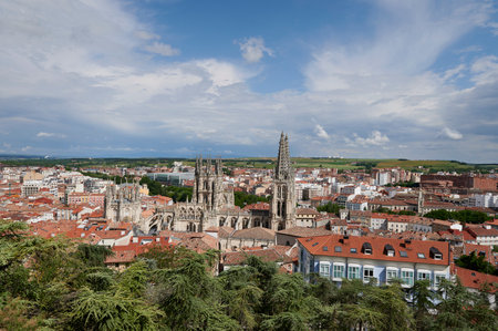 Cathedral of Santa Maria of Burgos aerial view, Burgos, Castilla y Leon, Spainのeditorial素材
