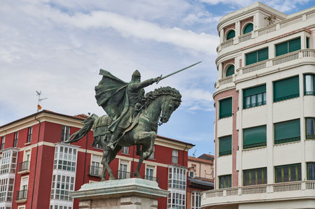 Sculpture of Rodrigo DÃ­az de Vivar, better known as El Cid Campeador, Burgos, Castilla y Leon, Spainのeditorial素材