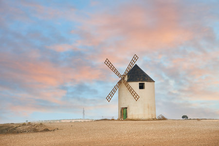Old Windmill in the field of cultivate, Albacete, Castilla la Mancha, Spain, Europe.のeditorial素材