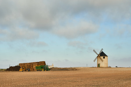 Old Windmill in the field of cultivate, Albacete, Castilla la Mancha, Spain, Europe.のeditorial素材