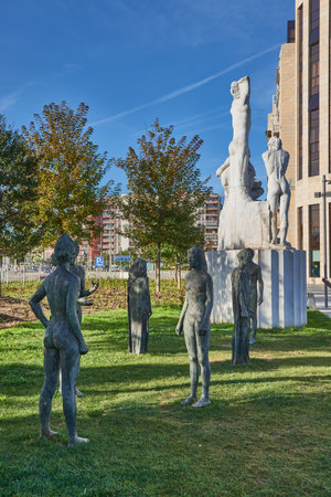 Monument to the fire and the reconstruction in 1941, 1989, by Jose Cobo Calderon, Santander, Cantabria, Spain, 20th century.のeditorial素材