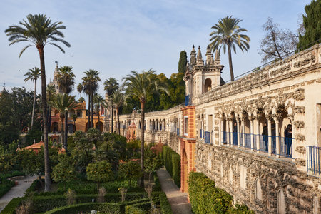View of the Gardens of the Royal Alcazar of Seville, Spain, Europeのeditorial素材