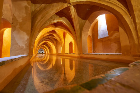 BaÃ±os de Dona Maria de Padilla - Baths of Lady Maria de Padilla in Reales Alcazares in Seville - residence developed from a former Moorish Palace in Andalusia, Spain, Europe.のeditorial素材