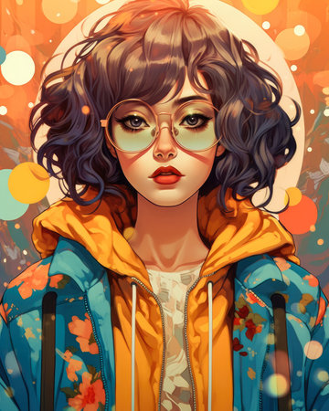 Illustration of an influencer in anime style. Avatar or character, fictional image, vertical. Generative AI.の素材