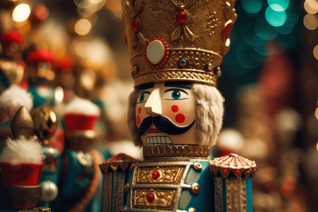 Close up of a Christmas nutcracker. Christmas copyspace background. Generative AI.の素材
