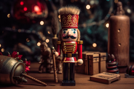 Close up of a Christmas nutcracker. Christmas copyspace background. Generative AI.の素材