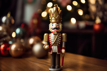 Close up of a Christmas nutcracker. Christmas copyspace background. Generative AI.の素材