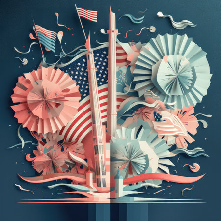 4th of July colorful abstract illustration. Concept art celebrating the Independence Day in the US. Generative AI.の素材