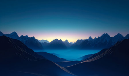 View of a valley from the top of the mountain with epic skies on the background. Generative AI.の素材