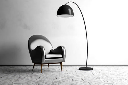 Black Boho style floor lamp on a clear background. Interior design and decoration concept. Generative AI.の素材