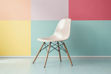 Isolated chair in color with copyspace background. Minimalist interior decoration concept. Generative AI.の素材
