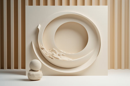 Frame with a large piece of artwork in a minimalist decoration composition. Generative AI.の素材