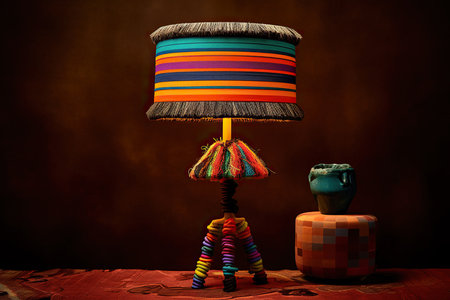 Close up of a standing table lamp in fiber art. Isolated on a copyspace background. Generative AIの素材